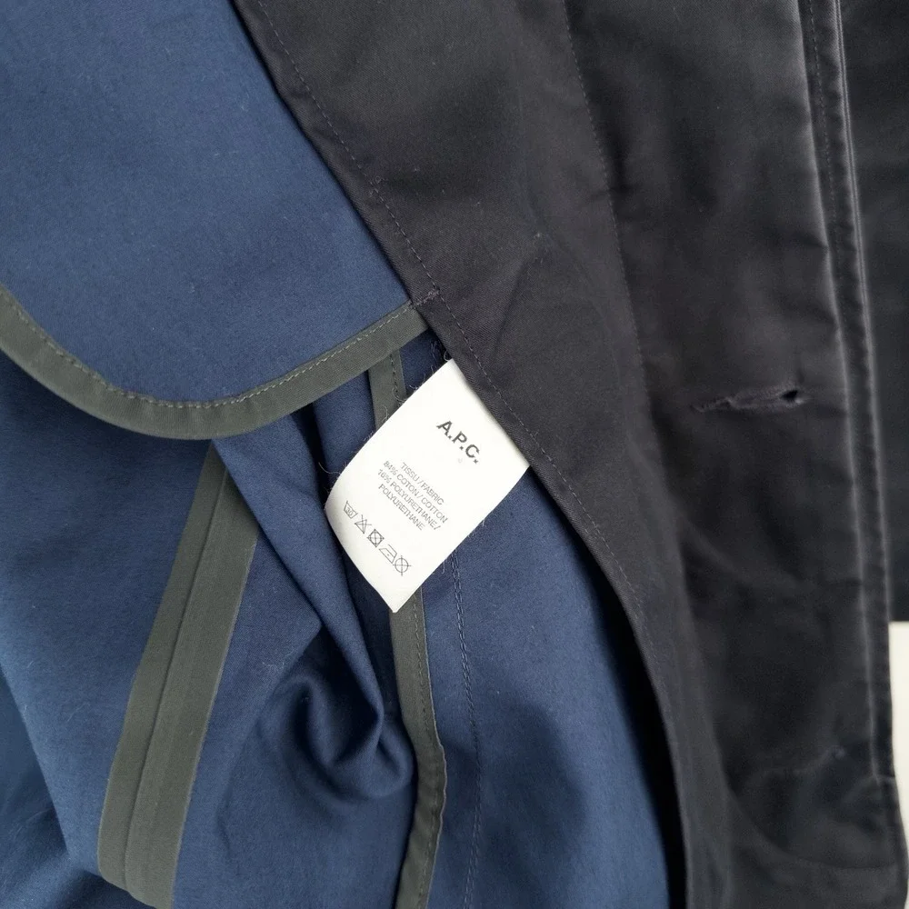 APC Navy Blue Hooded Trench Rain Coat Mac Parka Jacket Men's Small S